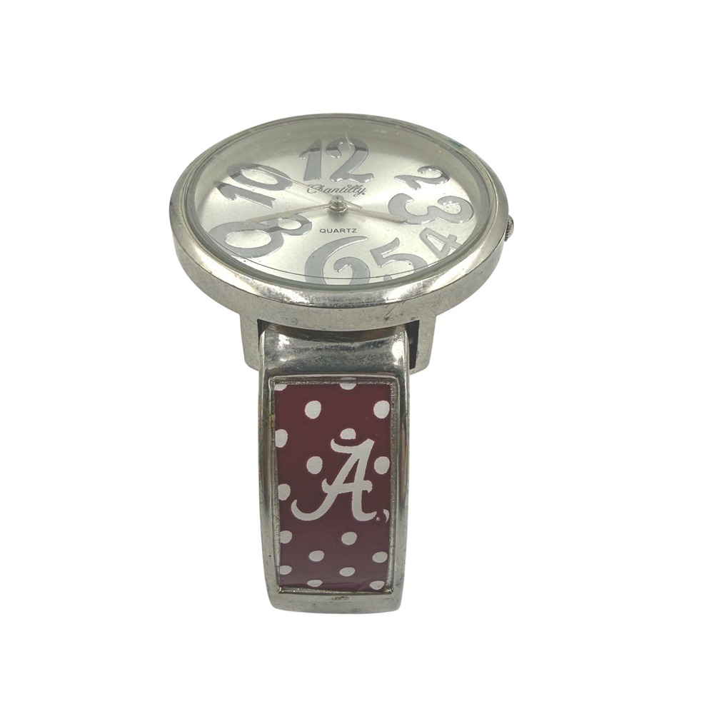 Chantilly Alabama Crimson Tide Cuff Watch Silver Red Polka Dot Y2K Gameday Bama